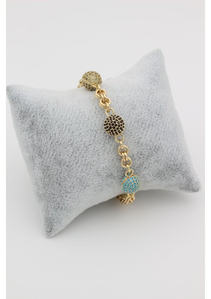 Stil Incisi/xupıng Jewelry Üç Renkli Yuvarlak Zirkon Taşlı Bileklik fiyatları