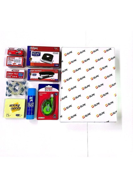 Kırtasiye Ofis Büro Seti (2) -Fotokopi Kağıdı-Delgeç-Zımba-Bant-Stick-Tel-Tel Sökücü-(10 Parça)