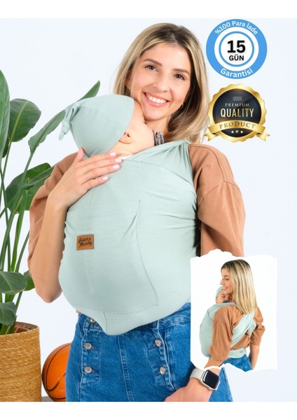 Premium Organik Pamuk Sırt Destekli Cepli Şapkalı Bebek Taşıyıcı Sling Bebek Taşıma Şalı Esnek Wrap