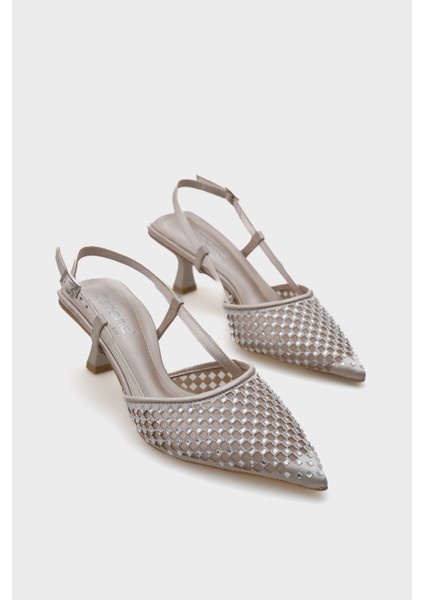 Olga Saten Taşlı Orta Topuklu Sivri Burunlu Arkası Açık Kadın Ayakkabı fiyatları