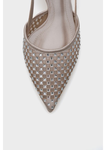 Olga Saten Taşlı Orta Topuklu Sivri Burunlu Arkası Açık Kadın Ayakkabı fırsatları