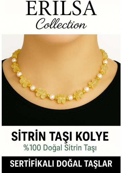 Sertifikalı Kırık Taşlı Model Inci – Sitrin Taşı Kolye – Pozitif Enerji ve Bolluk