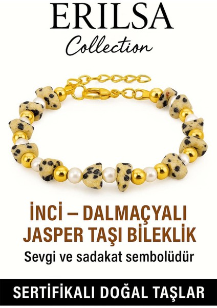 Sertifikalı Inci ve Dalmaçyalı Bıldırcın Jasper Taşı Bileklik – Enerji ve Denge