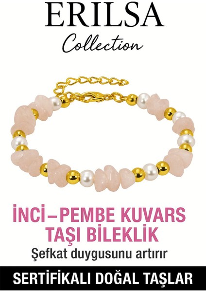 Sertifikalı Inci ve Pembe Kuvars Taşı Bileklik – Sevgi ve Şefkat Enerjisi