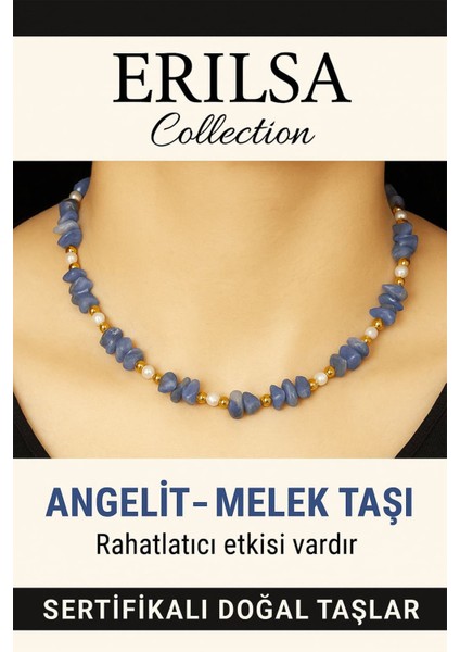 Sertifikalı Kırık Taşlı Model Inci – Angelit (Melek Taşı) Kolye