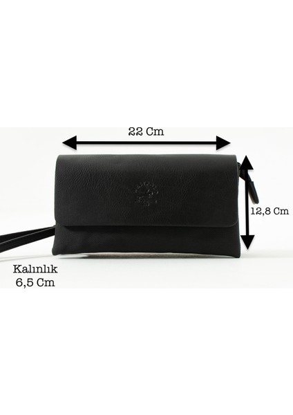 Unisex Kanvas Kumaş ve Vegan Deri Mıknatıslı El Portföyü - Siyah