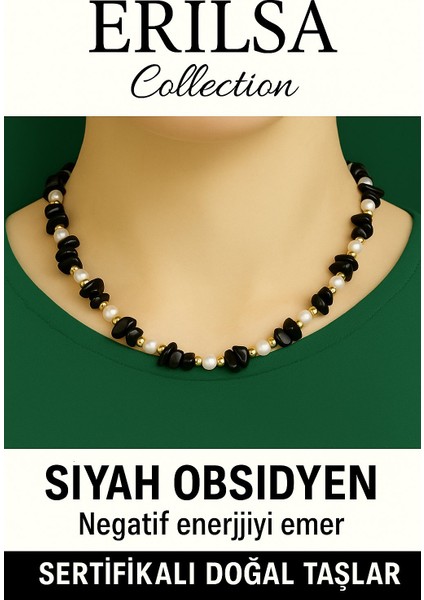 Sertifikalı Kırık Taşlı Model Siyah Obsidyen Taşı Kolye – Koruyucu ve Dengeleyici Enerji