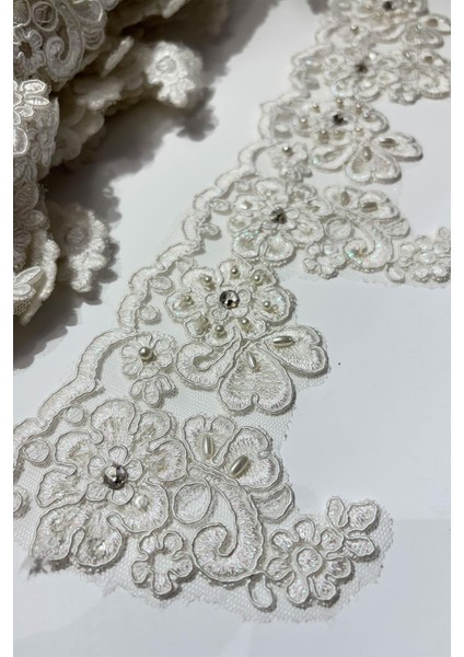 Ekru Taşlı Işlemeli Kenar Fransız Danteli Güpür fiyatları
