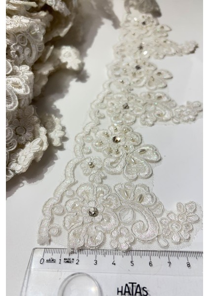 Ekru Taşlı Işlemeli Kenar Fransız Danteli Güpür modelleri