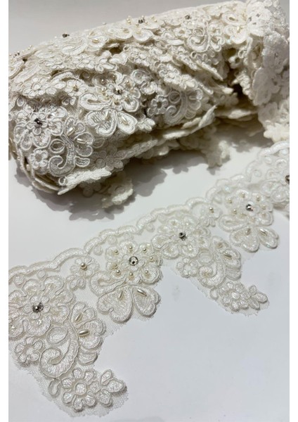 Ekru Taşlı Işlemeli Kenar Fransız Danteli Güpür fırsatları