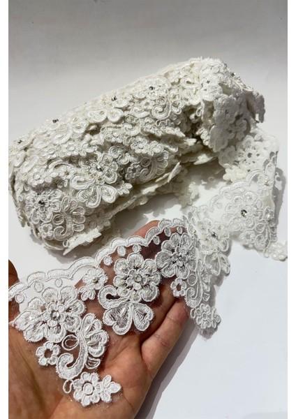 Ekru Taşlı Işlemeli Kenar Fransız Danteli Güpür indirimleri