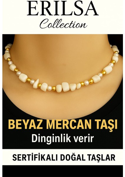 Sertifikalı Kırık Taşlı Model Inci – Beyaz Mercan Taşı Kolye – Koruyucu ve Dengeleyici Enerji