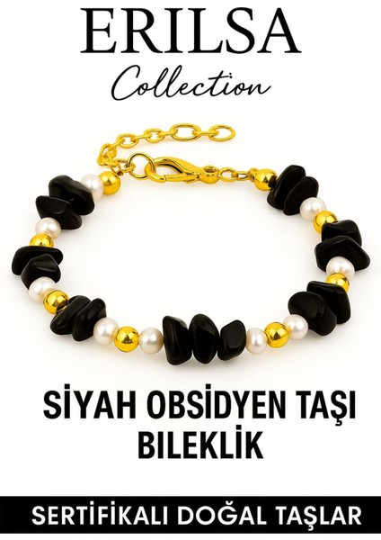 Sertifikalı Inci ve Siyah Obsidyen Taşı Bileklik – Koruma ve Denge Enerjisi