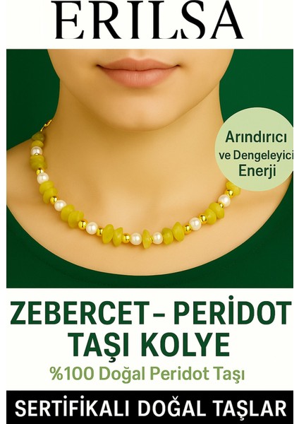 Sertifikalı Kırık Taşlı Model Inci - Zebercet (Peridot) Taşı Kolye