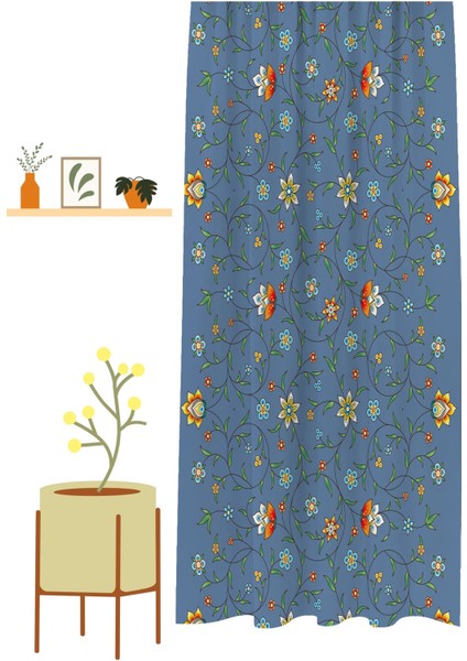 Bohem Çiçekler Minimalist Özel Tasarım Desenli Dijital Baskılı (Tek Kanat) Modern Şık Fon Perde