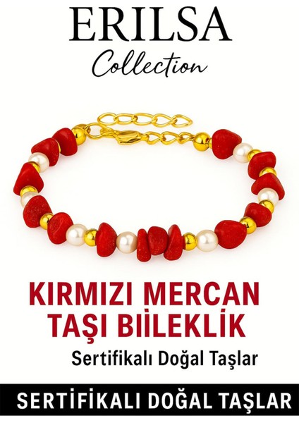 Sertifikalı Inci ve Kırmızı Mercan Taşı Bileklik – Denge ve Canlılık Enerjisi