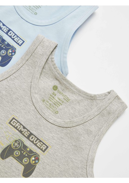 Erkek Çocuk Organik Pamuklu Likralı Atlet Game Over 2'li Paket