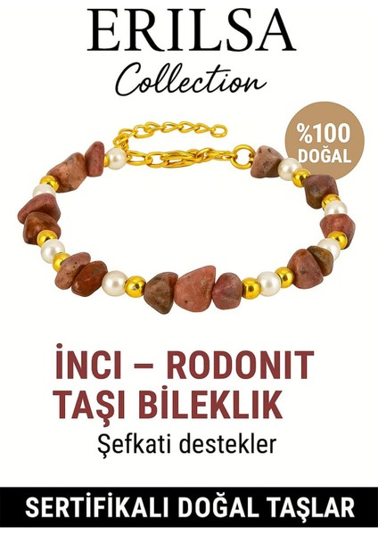 Sertifikalı Kırık Taşlı Model Inci Rodonit Taşı Bileklik – Sevgi ve Denge Enerjisi