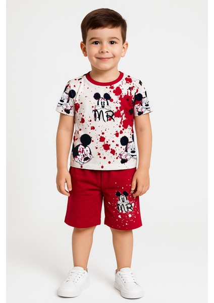 Erkek Çocuk Mickey Mouse Mr Baskılı Yazlık Şort Tişört Takım (5-12 Yaş) %100 Pamuk Ikili Set