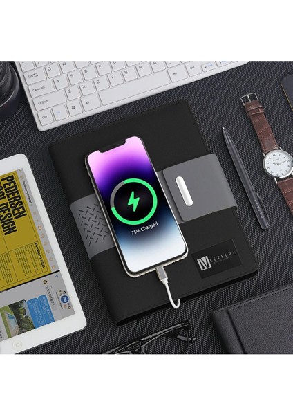 Techbook Not Defteri, Dahili 8000MAH Power Bank, Kartlıklı, Profesyonel
