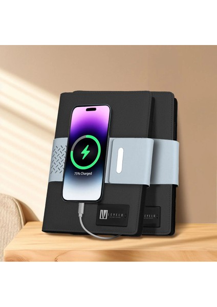 Techbook Not Defteri, Dahili 8000MAH Power Bank, Kartlıklı, Profesyonel