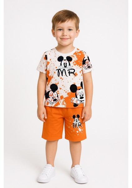 Erkek Çocuk Mickey Mouse Mr Baskılı Yazlık Şort Tişört Takım (5-12 Yaş) %100 Pamuk Ikili Set