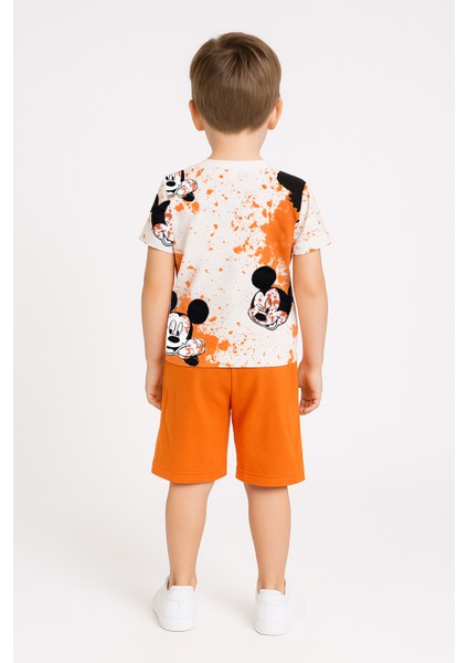 Erkek Çocuk Mickey Mouse Mr Baskılı Yazlık Şort Tişört Takım (5-12 Yaş) %100 Pamuk Ikili Set