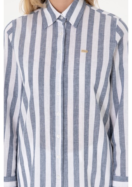 Kadın Lacivert Gömlek Desenli 50299305-VR033