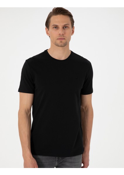 Erkek Beyaz-Lacivert-Siyah 3'lü Slim Fit %100 Pamuk Bisiklet Yaka Basic Tişört Paketi 50318808-VR140