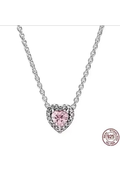 Gümüş Pembe Kalp Kolye