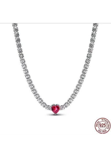 Gümüş Hale Kırmızı Kalp Choker Kolye
