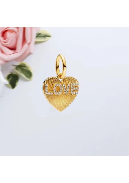 Gümüş Gold Renk Kalp Etiket Sallantılı Charm fiyatları