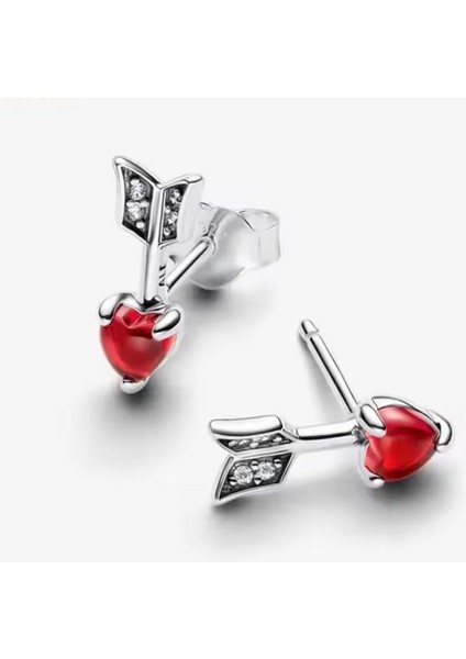 Gümüş Ok ve Murano Camı Kalp Çivi Küpe