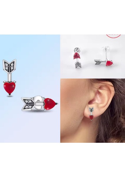 Gümüş Ok ve Murano Camı Kalp Çivi Küpe modelleri