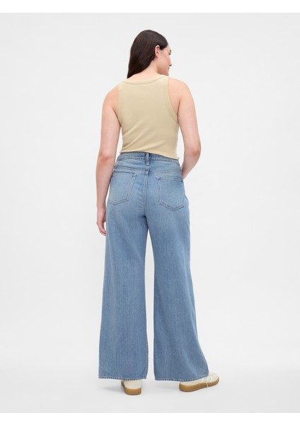 Kadın Mavi High Rise Wide Leg Jean Pantolon modelleri