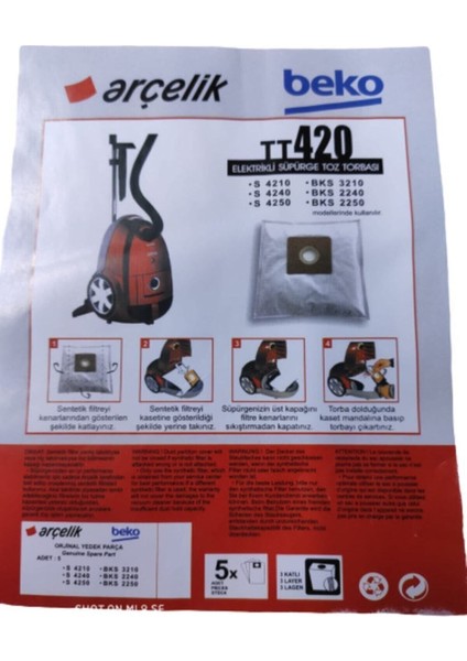 BKS-2250 A - BKS-2240 C Elektrikli Süpürge Toz Torbası ( 5 Adet )