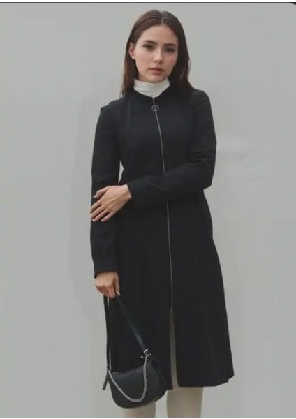Kadın Tesettür Yarım Pardesü Ferace Kap Giyçık Fermuarlı Dabıl Kumaş modelleri