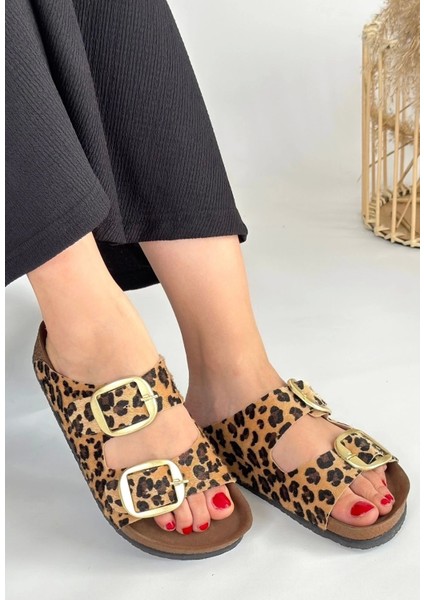 Tanta Leopar Süet Tokalı Terlik