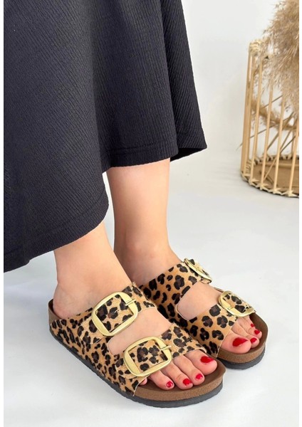 Tanta Leopar Süet Tokalı Terlik