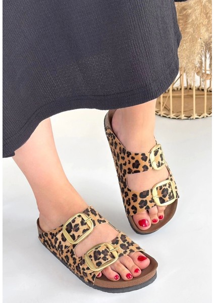 Tanta Leopar Süet Tokalı Terlik