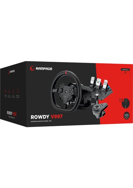 Rowdy V997 Only Pc 3 Pedallı - El ve Sıralı Vitesli Oyuncu Direksiyonu (Sadece Pc Uyumlu)