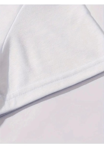 Baskılı Oversize Bisiklet Yaka T-Shirt - Beyaz