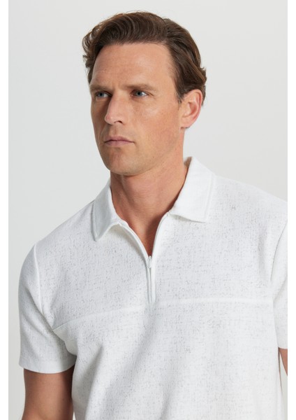 Pamuklu Slim Fit Dar Kesim Polo Yaka Jakarlı Esnek Tişört fırsatları