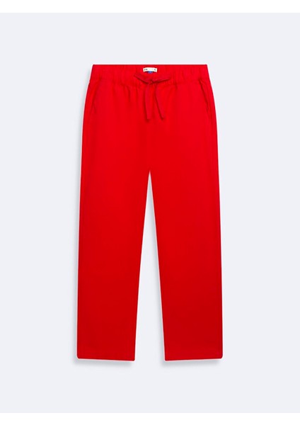 Kadın Basıc Beli Lastikli Loose Kırmızı Pantolon