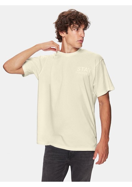 Erkek Regular Sırt Baskılı Kısa Kollu Bej T-shırt