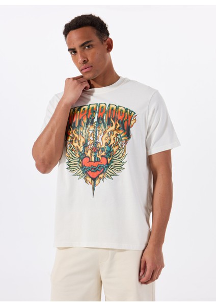 Bisiklet Yaka Beyaz Erkek T-Shirt M1012125A-U4Y_BIKER Rock Graphıc Lo