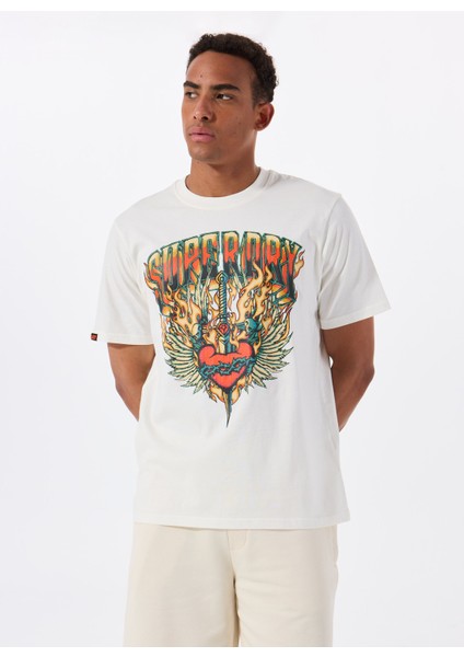 Bisiklet Yaka Beyaz Erkek T-Shirt M1012125A-U4Y_BIKER Rock Graphıc Lo modelleri