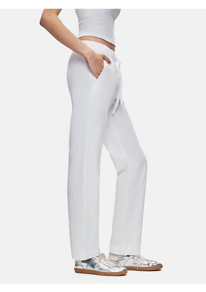 Kadın Basıc Beli Lastikli Loose Beyaz Pantolon fırsatları