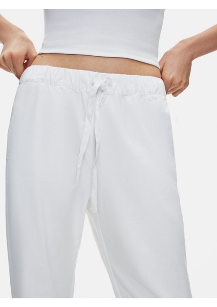 Kadın Basıc Beli Lastikli Loose Beyaz Pantolon indirimleri