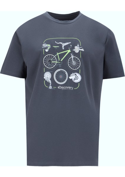 D5SM-TST3706 Antrasit Bisiklet Yaka Relaxed Baskılı Erkek T-Shirt